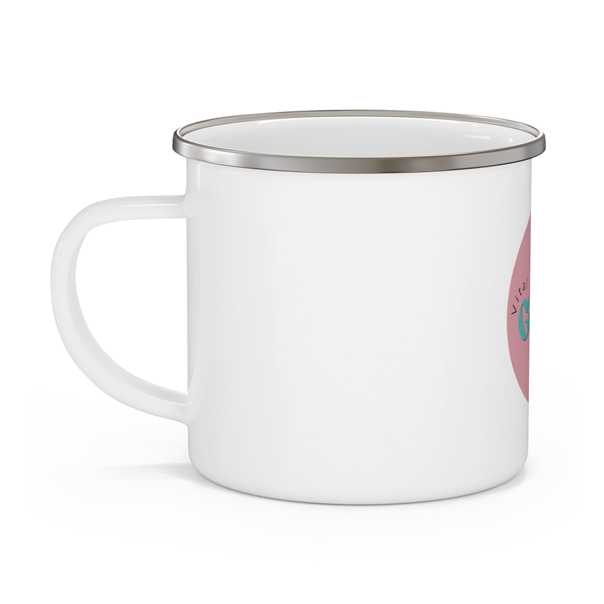 Enamel Camping Mug — 'Glow Essentials' Retro Logo Outdoor Coffee Cup