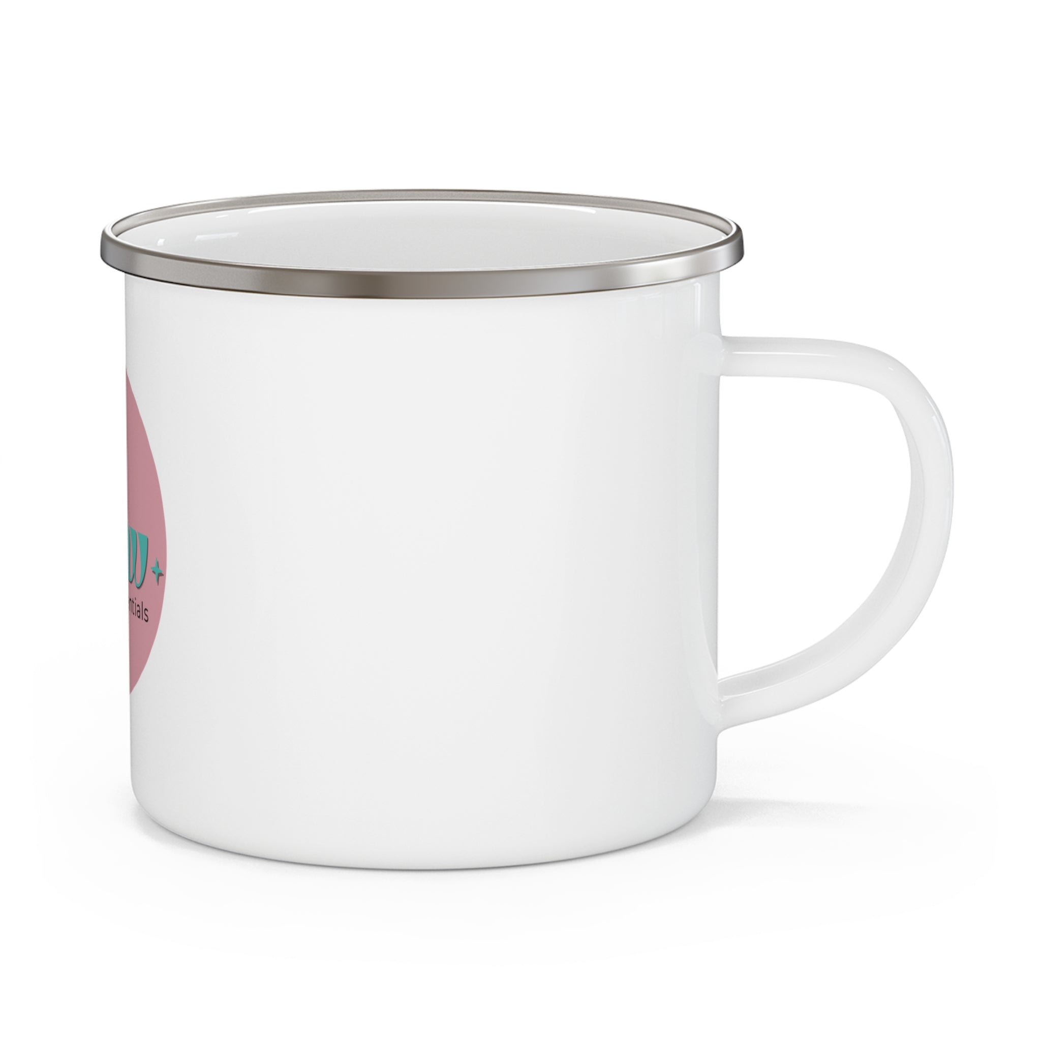Enamel Camping Mug — 'Glow Essentials' Retro Logo Outdoor Coffee Cup
