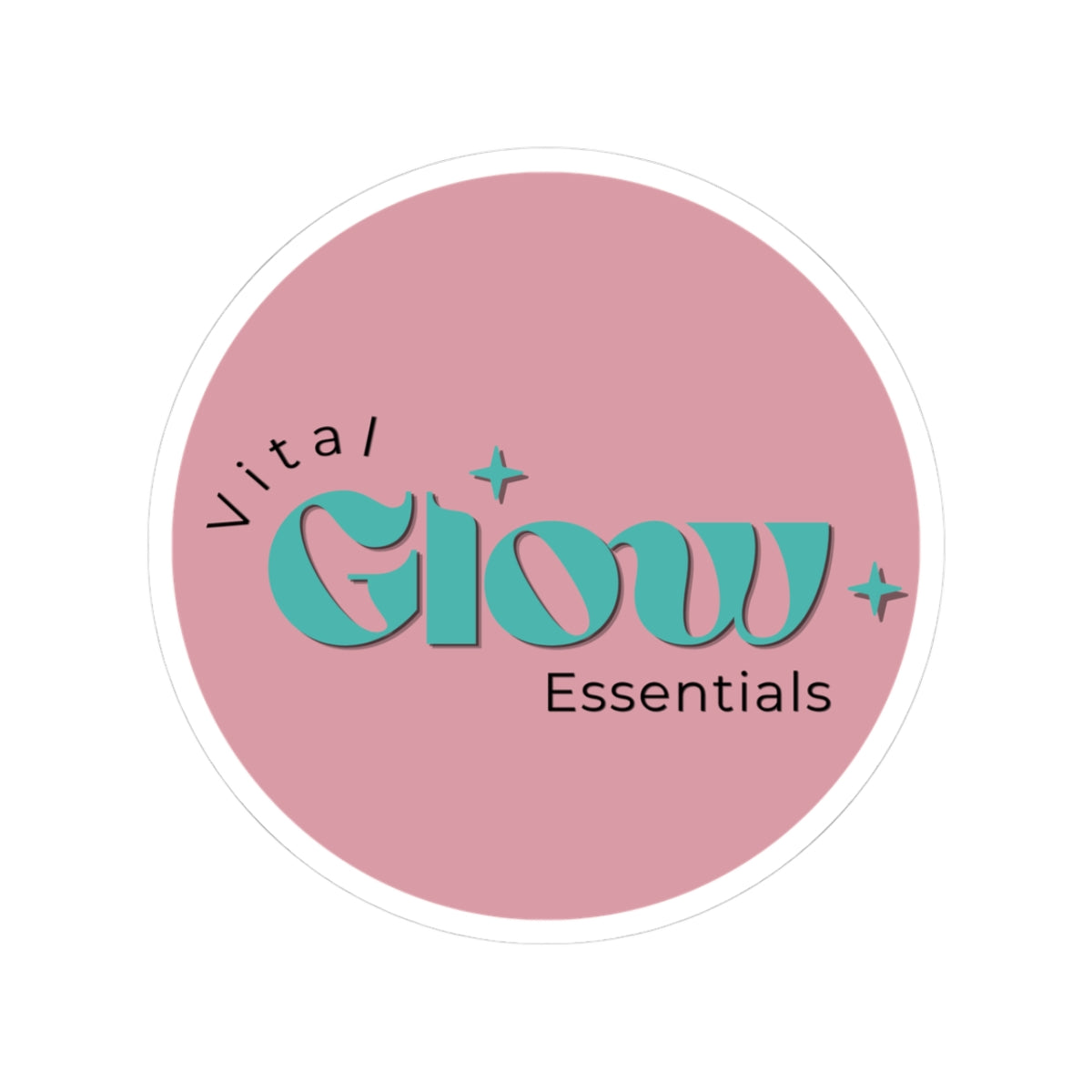 Vital Glow Essentials Round Sticker — Pink Retro Logo Kiss-Cut Sticker for Laptops & Water Bottles