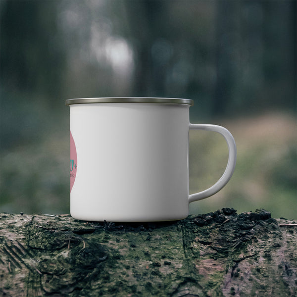 Enamel Camping Mug — 'Glow Essentials' Retro Logo Outdoor Coffee Cup