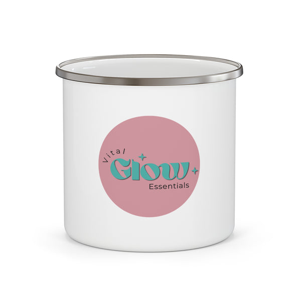 Enamel Camping Mug — 'Glow Essentials' Retro Logo Outdoor Coffee Cup