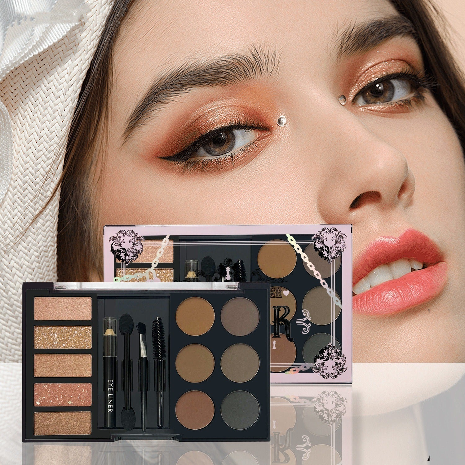 Multi-Function Eyeshadow Eyebrow Powder Makeup Palette with Tools