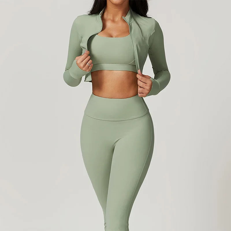 3-Piece Women Activewear Set Sports Bra Leggings Top
