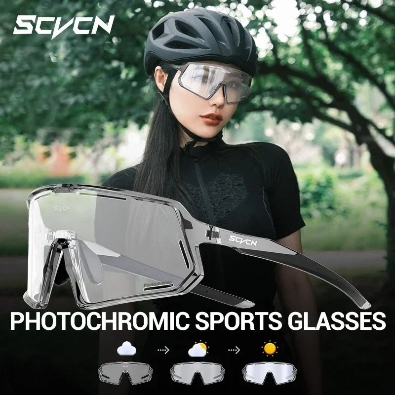 SCVCN Photochromic Cycling Glasses TR90 Frame for Men Women UV400 Outdoor Sports Sunglasses Cycling MTB Driving Running Glasses