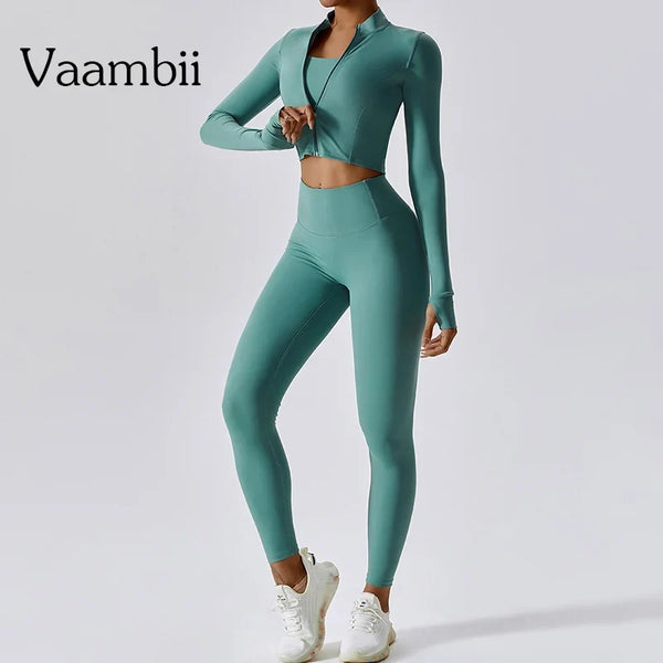 3-Piece Women Activewear Set Sports Bra Leggings Top