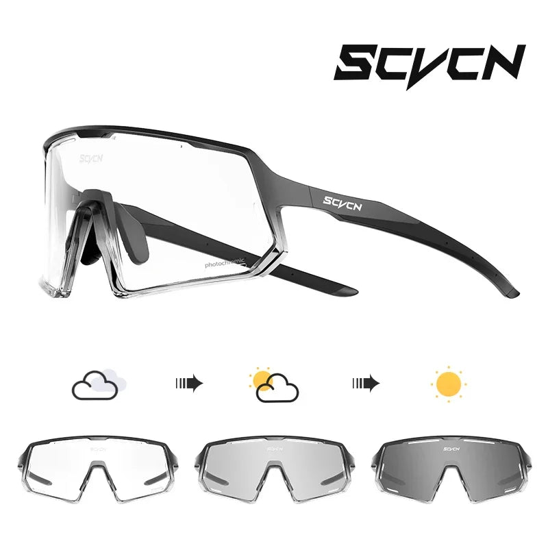 SCVCN Photochromic Cycling Glasses TR90 Frame for Men Women UV400 Outdoor Sports Sunglasses Cycling MTB Driving Running Glasses