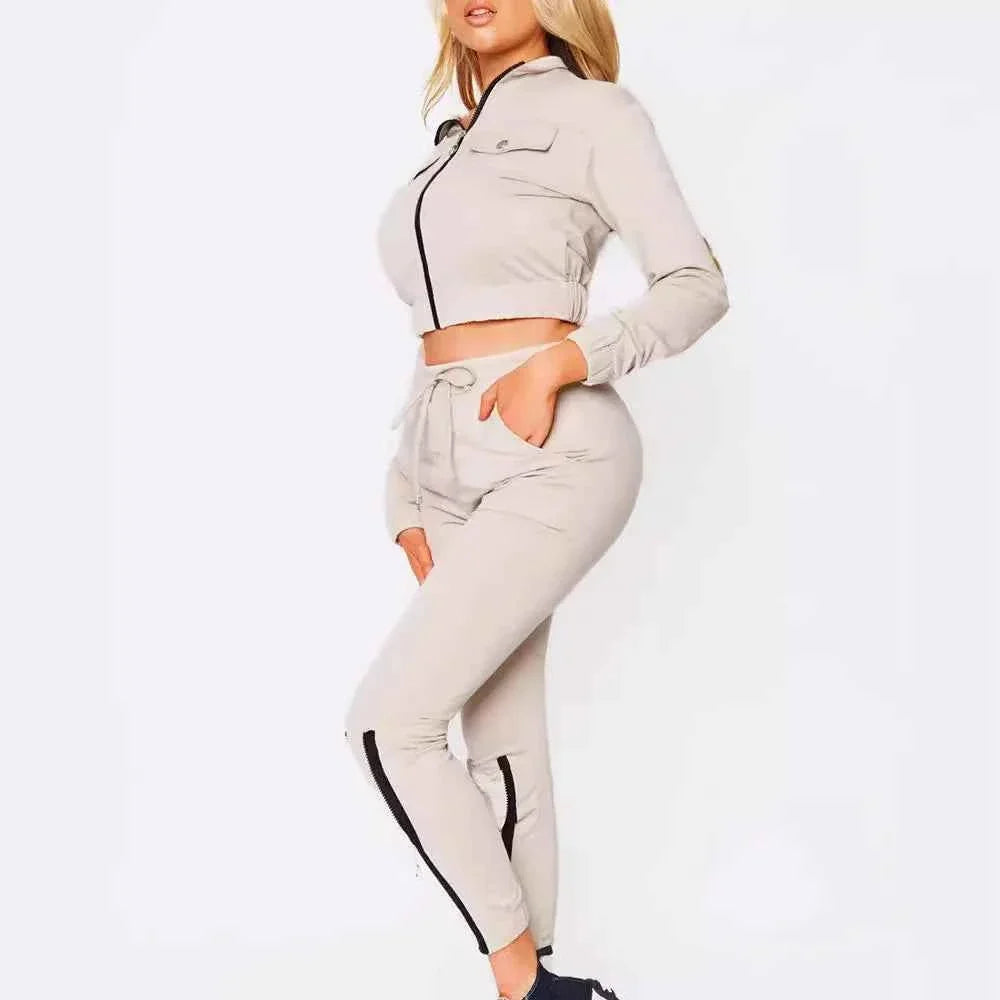 Women’s Zipper Crop Jacket & High Waist Pants