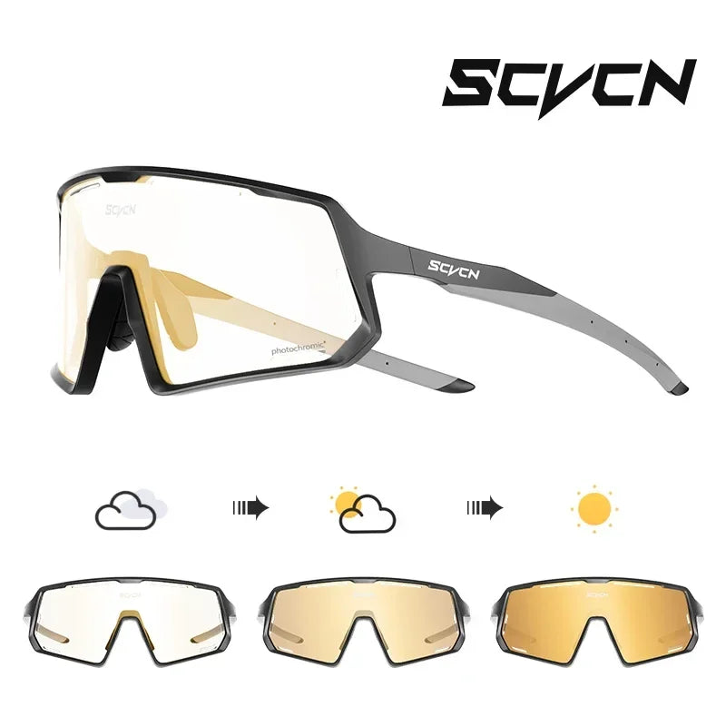 SCVCN Photochromic Cycling Glasses TR90 Frame for Men Women UV400 Outdoor Sports Sunglasses Cycling MTB Driving Running Glasses
