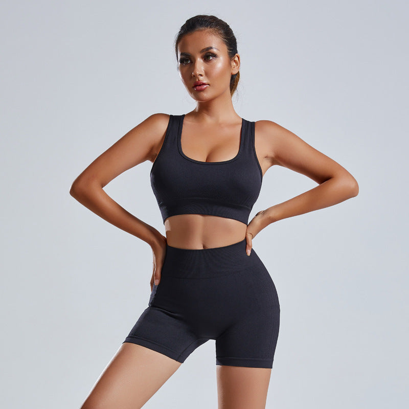 Women’s Seamless Yoga Set Vest Shorts High Waist